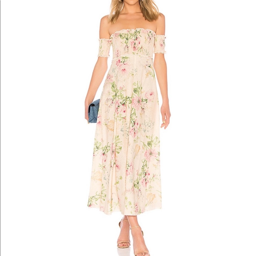 Iris Shirred Bodice Maxi Dress in Cream Floral